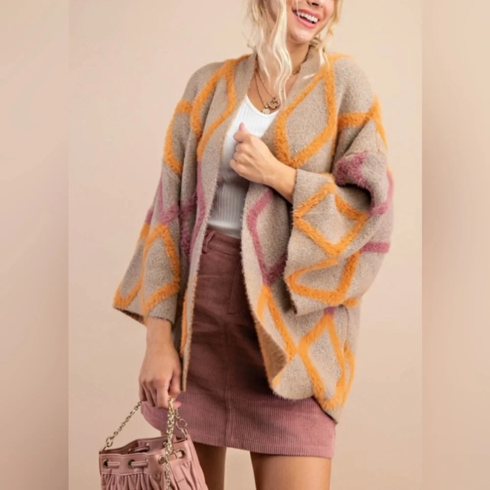 KORI Diamond Pattern Plush Coatigan Sweater - Picture 3 of 10